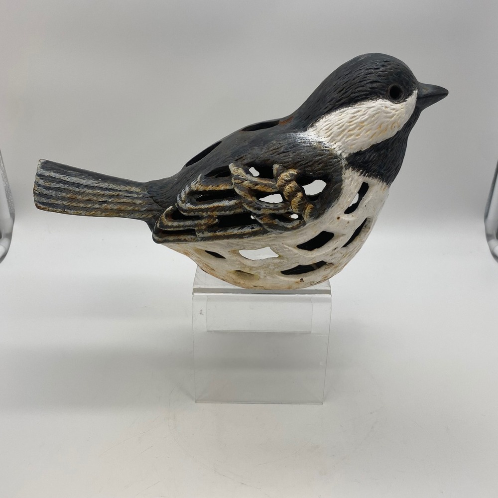 Vtg Japanese Cast Iron Chickadee Bird Garden Lantern Tea Light Candle Holder